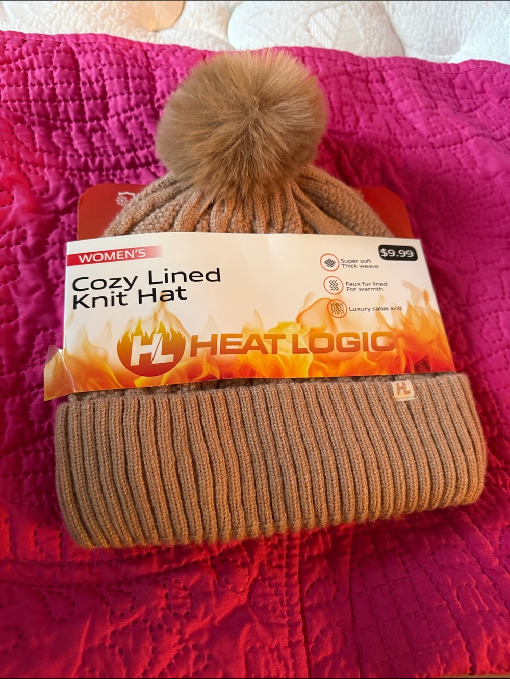 Heat Logic Women's Thermal Knit Hat taupe Beanie New with Tags